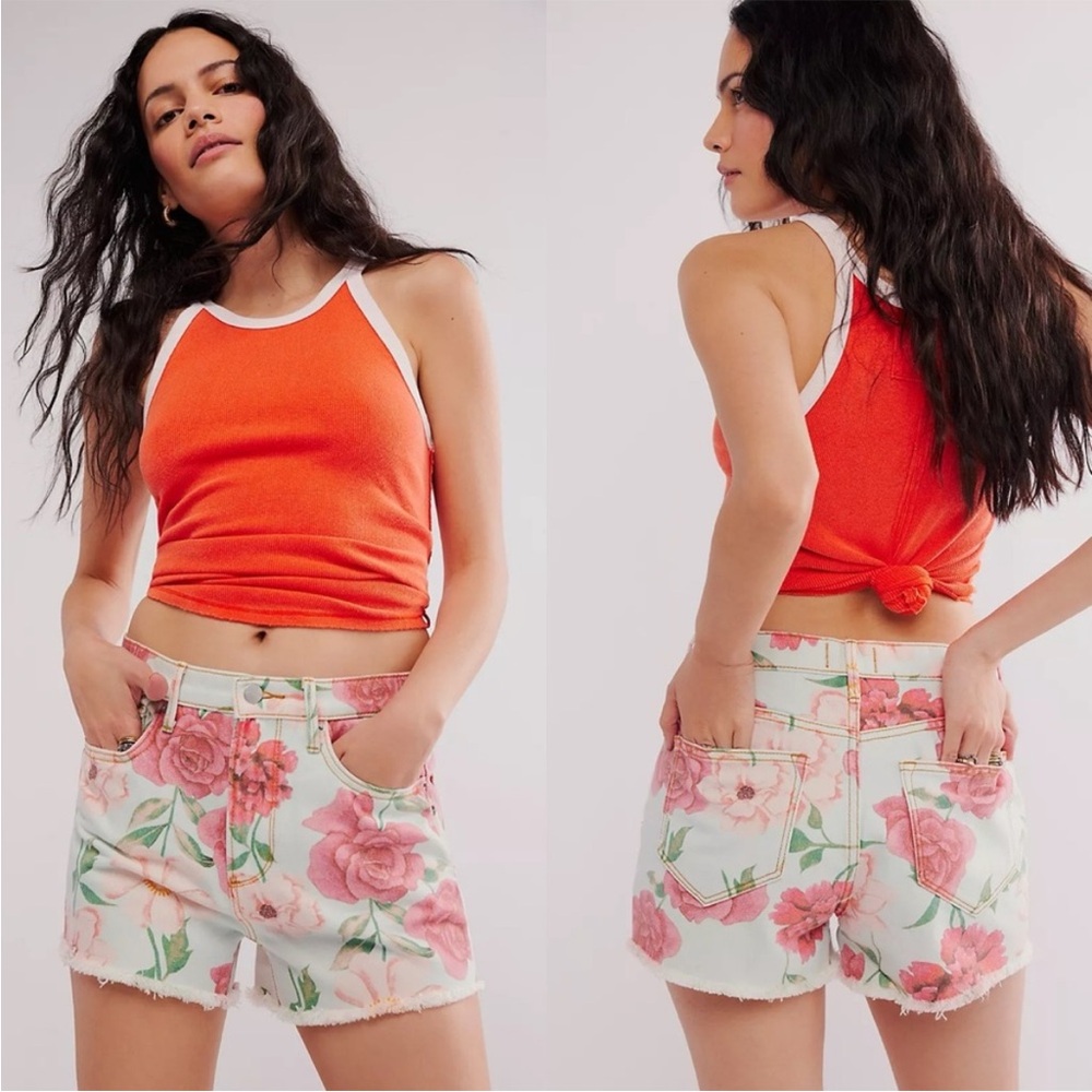 New Driftwood Goldie High-rise Denim Shorts in Masquerade Sky Floral